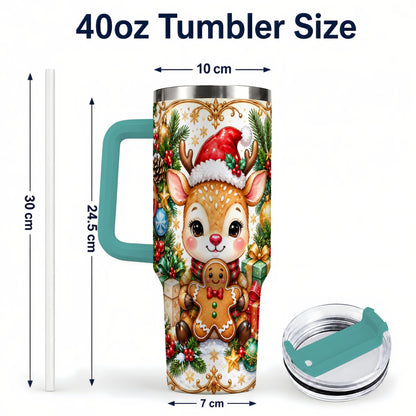 #pl[40oz|Green] Reindeer 40oz Tumbler, Gingerbread Deer Stainless Steel Travel Cup