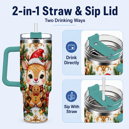 #pl[40oz|Green] Reindeer 40oz Tumbler, Gingerbread Deer Stainless Steel Travel Cup