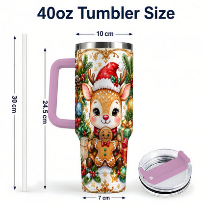 #pl[40oz|Pink] Reindeer 40oz Tumbler, Gingerbread Deer Stainless Steel Travel Cup