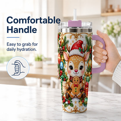 #pl[40oz|Pink] Reindeer 40oz Tumbler, Gingerbread Deer Stainless Steel Travel Cup