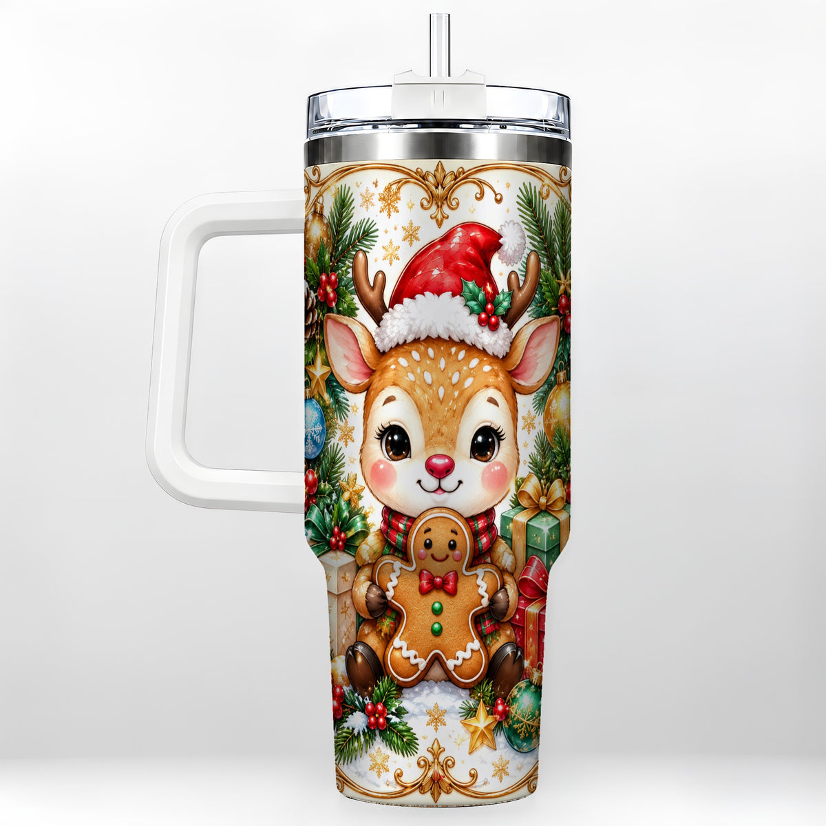 Reindeer 40oz Tumbler, Gingerbread Deer Stainless Steel Travel Cup