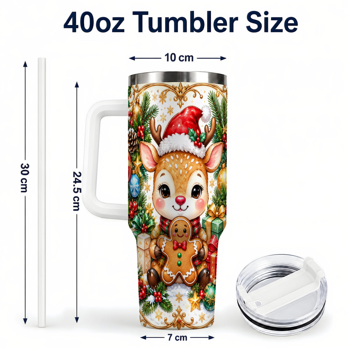 #pl[40oz|White] Reindeer 40oz Tumbler, Gingerbread Deer Stainless Steel Travel Cup