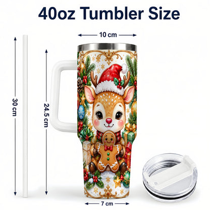 #pl[40oz|White] Reindeer 40oz Tumbler, Gingerbread Deer Stainless Steel Travel Cup