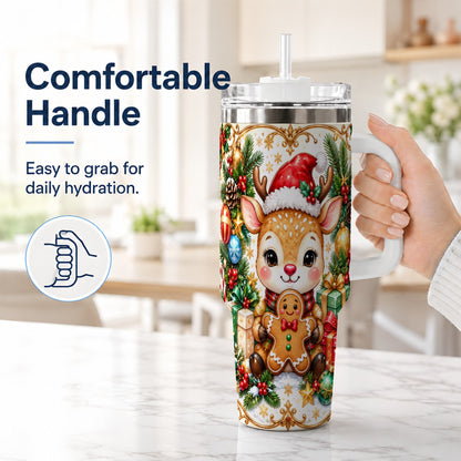 #pl[40oz|White] Reindeer 40oz Tumbler, Gingerbread Deer Stainless Steel Travel Cup