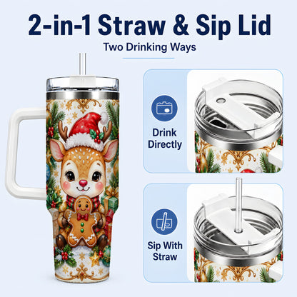 #pl[40oz|White] Reindeer 40oz Tumbler, Gingerbread Deer Stainless Steel Travel Cup