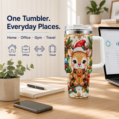 Reindeer 40oz Tumbler, Gingerbread Deer Stainless Steel Travel Cup