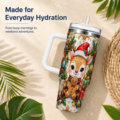 Reindeer 40oz Tumbler, Gingerbread Deer Stainless Steel Travel Cup
