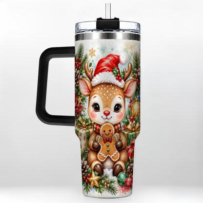 #pl[40oz|Black] Reindeer 40oz Tumbler, Gingerbread Deer Stainless Steel Travel Cup