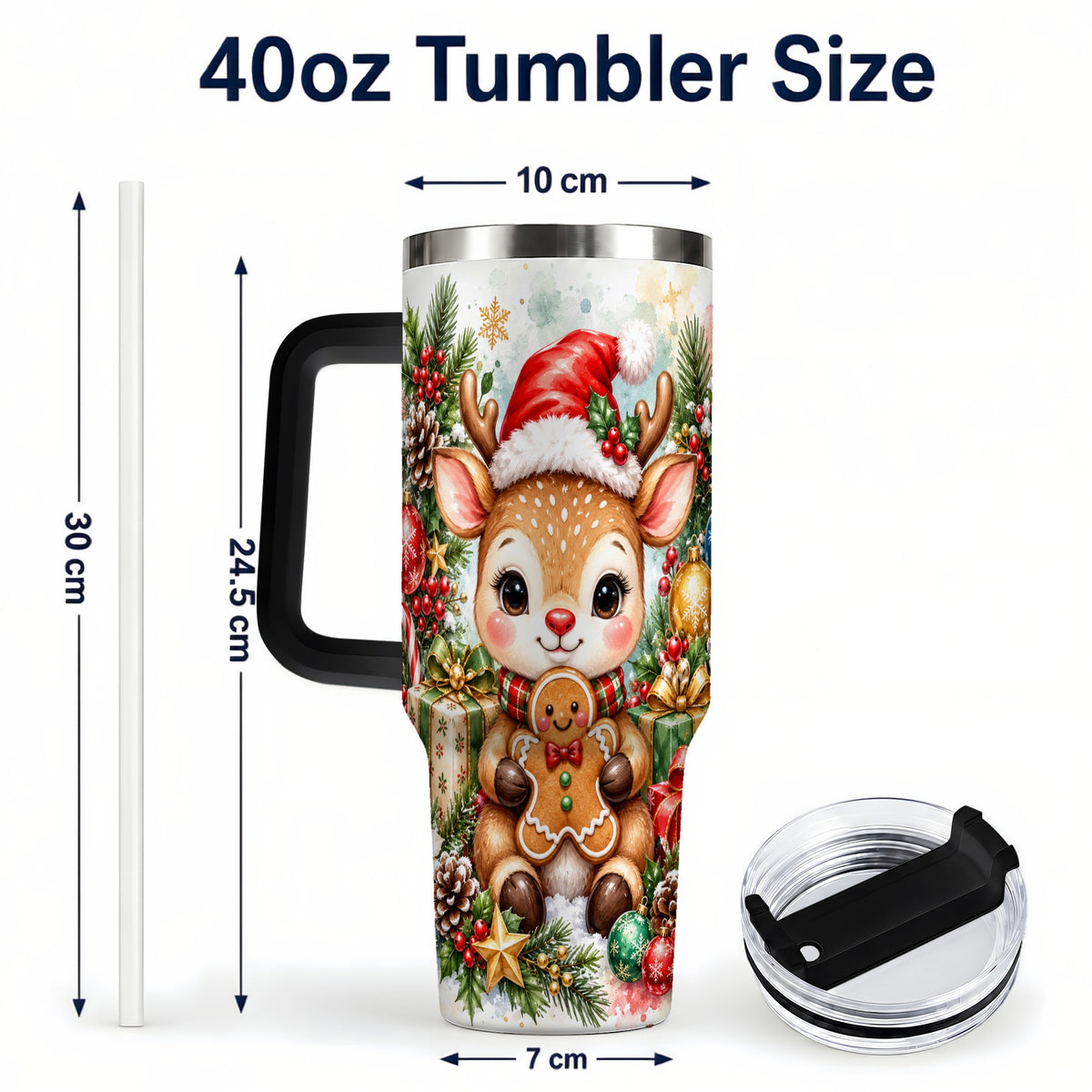 #pl[40oz|Black] Reindeer 40oz Tumbler, Gingerbread Deer Stainless Steel Travel Cup