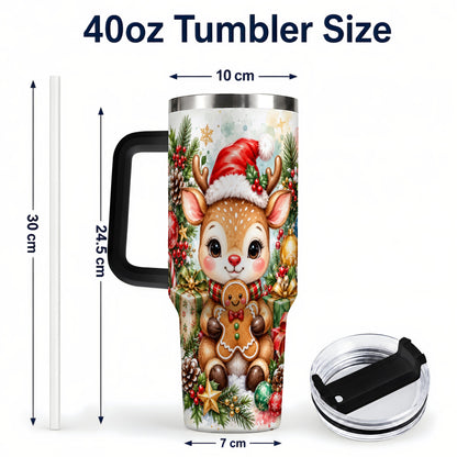 #pl[40oz|Black] Reindeer 40oz Tumbler, Gingerbread Deer Stainless Steel Travel Cup
