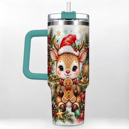 #pl[40oz|Green] Reindeer 40oz Tumbler, Gingerbread Deer Stainless Steel Travel Cup