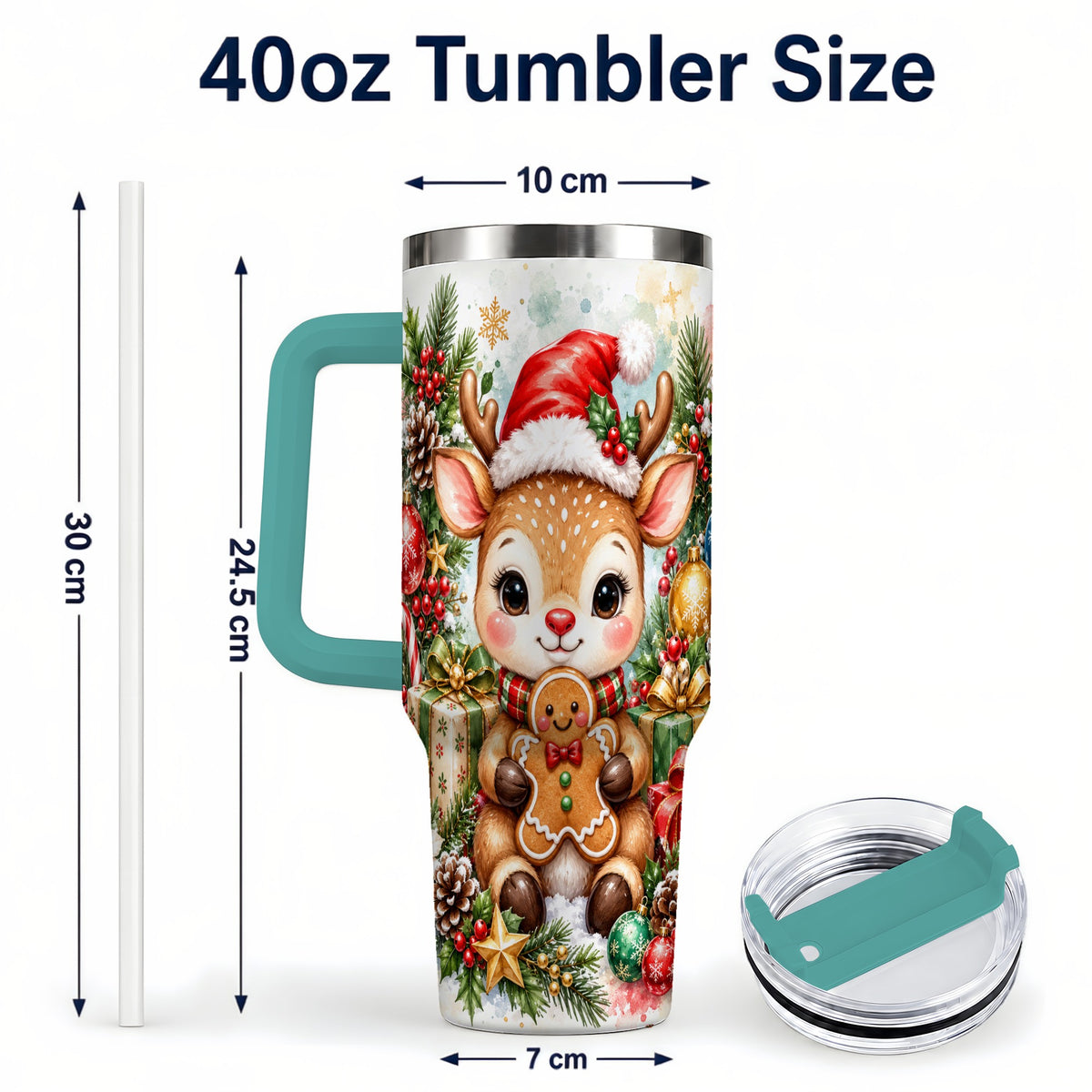 #pl[40oz|Green] Reindeer 40oz Tumbler, Gingerbread Deer Stainless Steel Travel Cup