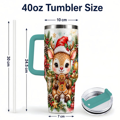 #pl[40oz|Green] Reindeer 40oz Tumbler, Gingerbread Deer Stainless Steel Travel Cup