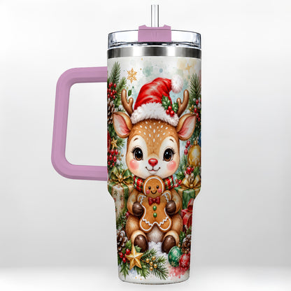 #pl[40oz|Pink] Reindeer 40oz Tumbler, Gingerbread Deer Stainless Steel Travel Cup