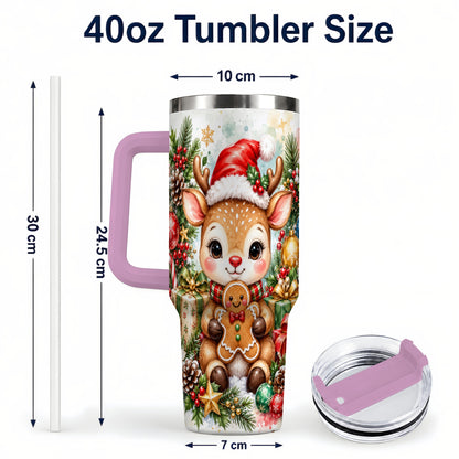 #pl[40oz|Pink] Reindeer 40oz Tumbler, Gingerbread Deer Stainless Steel Travel Cup