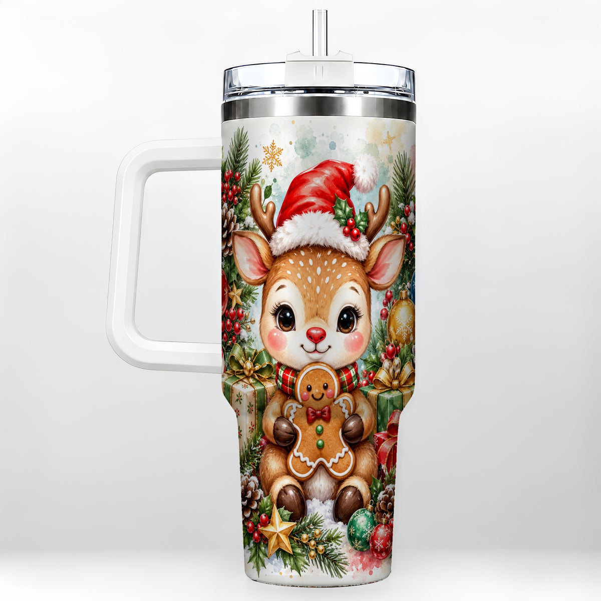 Reindeer 40oz Tumbler, Gingerbread Deer Stainless Steel Travel Cup