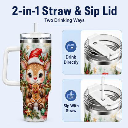 #pl[40oz|White] Reindeer 40oz Tumbler, Gingerbread Deer Stainless Steel Travel Cup