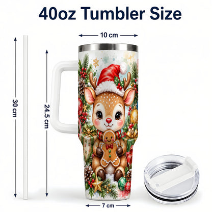 #pl[40oz|White] Reindeer 40oz Tumbler, Gingerbread Deer Stainless Steel Travel Cup