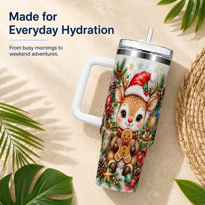 Reindeer 40oz Tumbler, Gingerbread Deer Stainless Steel Travel Cup