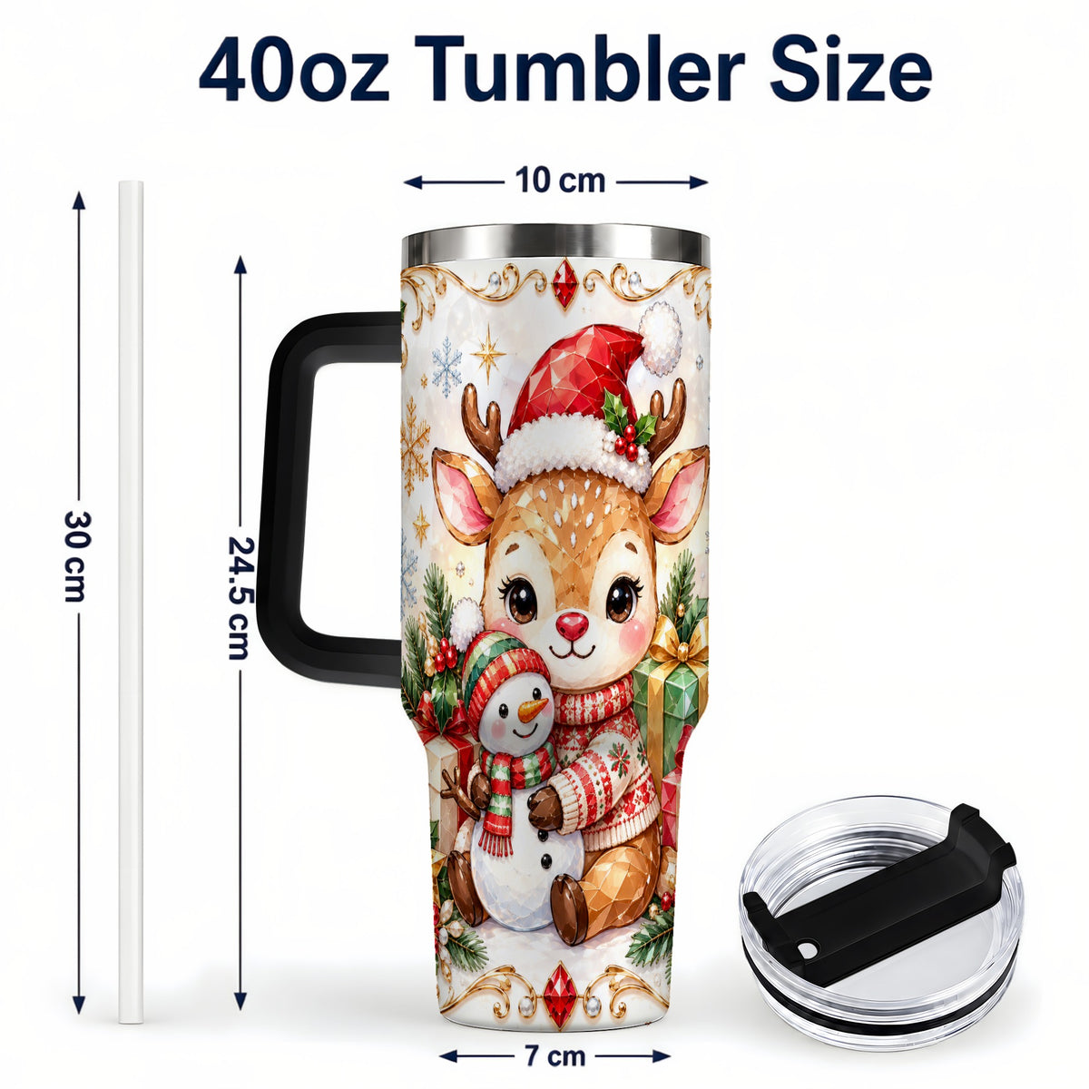 #pl[40oz|Black] Christmas Reindeer 40oz Tumbler with Handle, Snowman Travel Cup