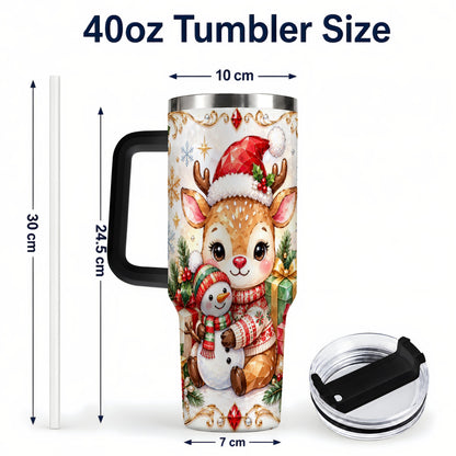#pl[40oz|Black] Christmas Reindeer 40oz Tumbler with Handle, Snowman Travel Cup