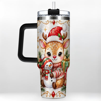#pl[40oz|Black] Christmas Reindeer 40oz Tumbler with Handle, Snowman Travel Cup