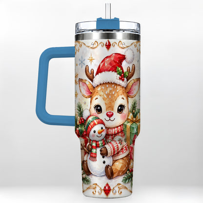 #pl[40oz|Blue] Christmas Reindeer 40oz Tumbler with Handle, Snowman Travel Cup