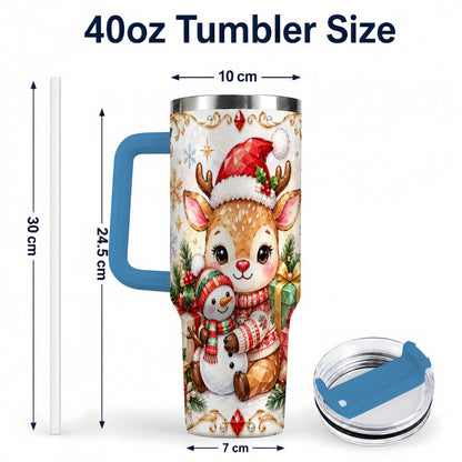 #pl[40oz|Blue] Christmas Reindeer 40oz Tumbler with Handle, Snowman Travel Cup