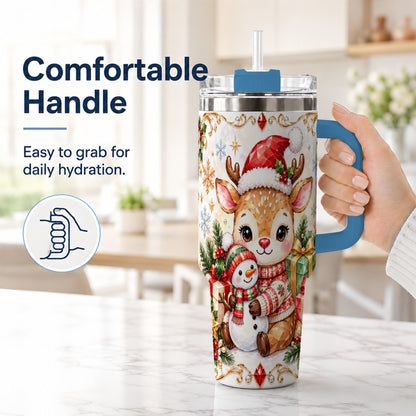 #pl[40oz|Blue] Christmas Reindeer 40oz Tumbler with Handle, Snowman Travel Cup