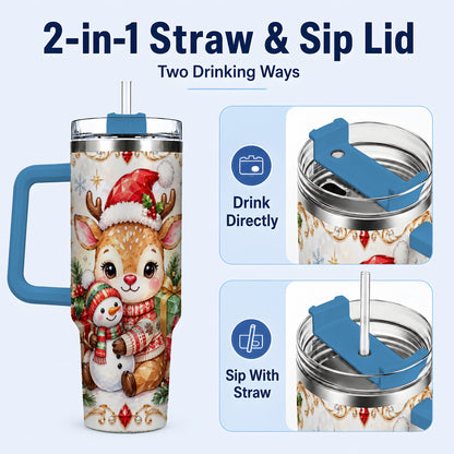 #pl[40oz|Blue] Christmas Reindeer 40oz Tumbler with Handle, Snowman Travel Cup