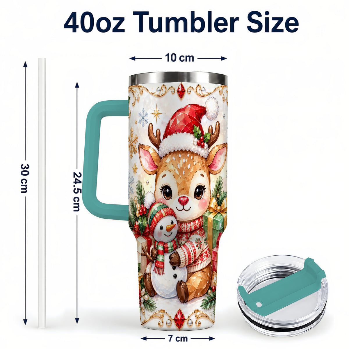 #pl[40oz|Green] Christmas Reindeer 40oz Tumbler with Handle, Snowman Travel Cup