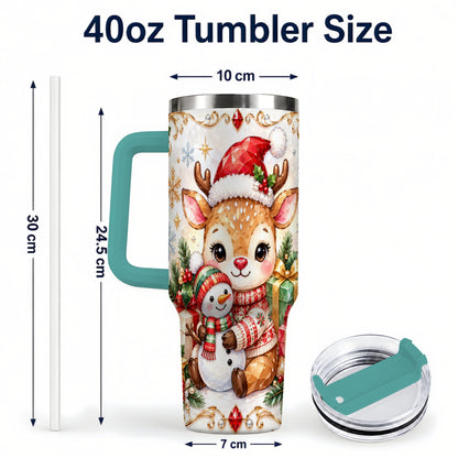 #pl[40oz|Green] Christmas Reindeer 40oz Tumbler with Handle, Snowman Travel Cup