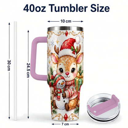 #pl[40oz|Pink] Christmas Reindeer 40oz Tumbler with Handle, Snowman Travel Cup