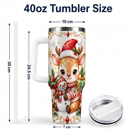 #pl[40oz|White] Christmas Reindeer 40oz Tumbler with Handle, Snowman Travel Cup