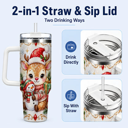 #pl[40oz|White] Christmas Reindeer 40oz Tumbler with Handle, Snowman Travel Cup