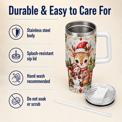 Christmas Reindeer 40oz Tumbler with Handle, Snowman Travel Cup