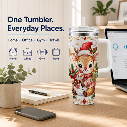 Christmas Reindeer 40oz Tumbler with Handle, Snowman Travel Cup