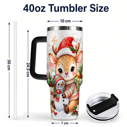 #pl[40oz|Black] Watercolor Reindeer 40oz Tumbler with Handle, Snowman Travel Cup