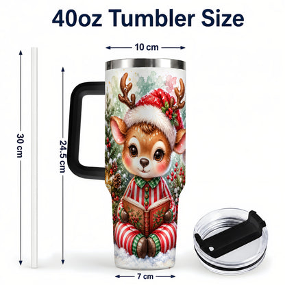 #pl[40oz|Black] Reading Reindeer 40oz Tumbler with Handle, Holiday Travel Cup