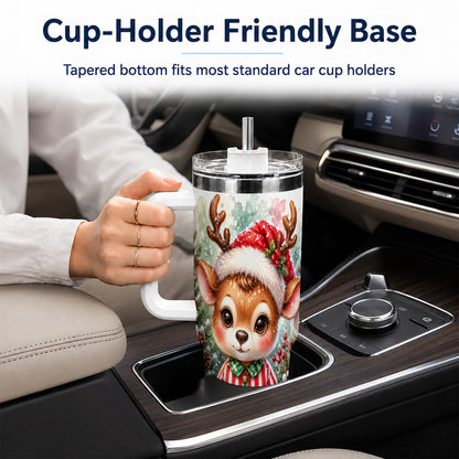 Reading Reindeer 40oz Tumbler with Handle, Holiday Travel Cup