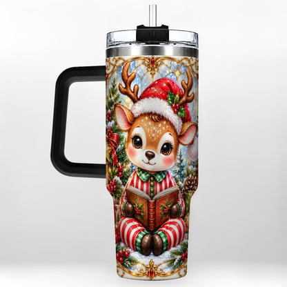 #pl[40oz|Black] Ornate Reindeer 40oz Tumbler with Handle, Reading Travel Cup