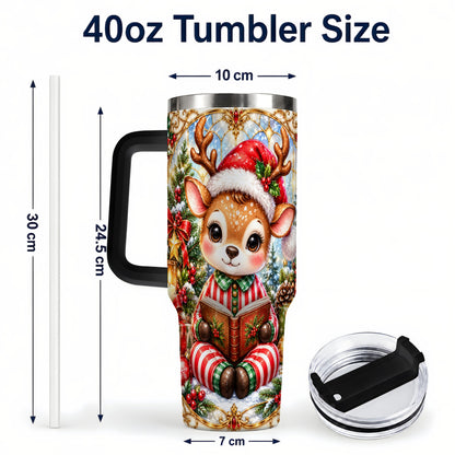 #pl[40oz|Black] Ornate Reindeer 40oz Tumbler with Handle, Reading Travel Cup