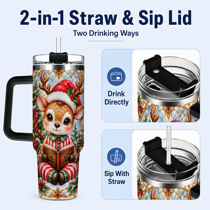 #pl[40oz|Black] Ornate Reindeer 40oz Tumbler with Handle, Reading Travel Cup