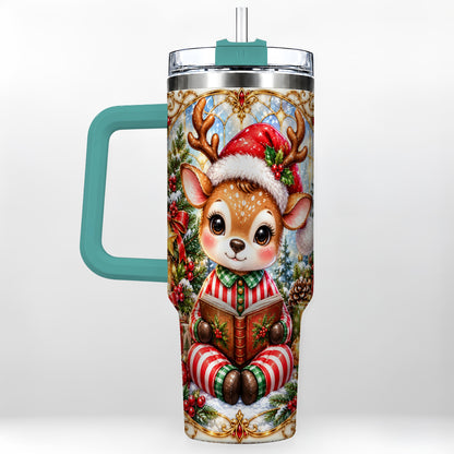 #pl[40oz|Green] Ornate Reindeer 40oz Tumbler with Handle, Reading Travel Cup