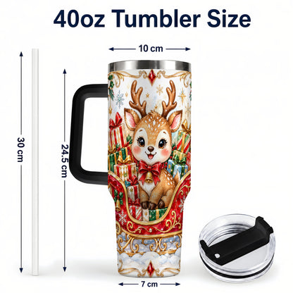 #pl[40oz|Black] Sleigh Reindeer 40oz Tumbler with Handle, Holiday Travel Cup