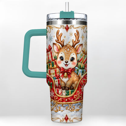 #pl[40oz|Green] Sleigh Reindeer 40oz Tumbler with Handle, Holiday Travel Cup