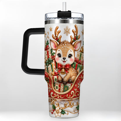 #pl[40oz|Black] Christmas Reindeer 40oz Tumbler with Handle, Holiday Deer Travel Cup
