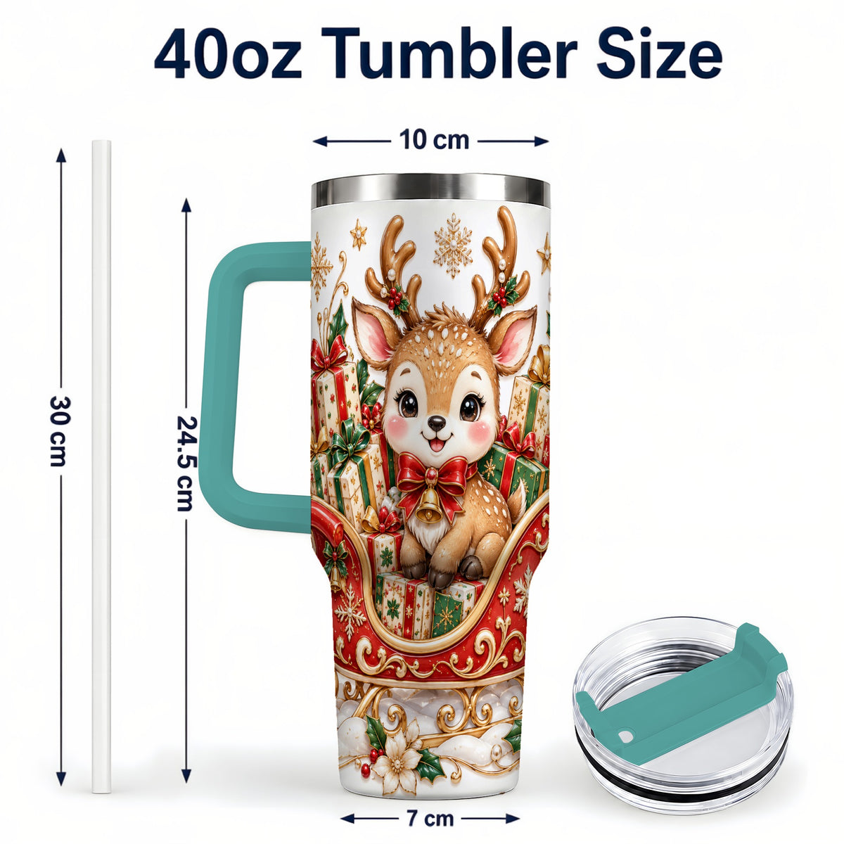 #pl[40oz|Green] Christmas Reindeer 40oz Tumbler with Handle, Holiday Deer Travel Cup