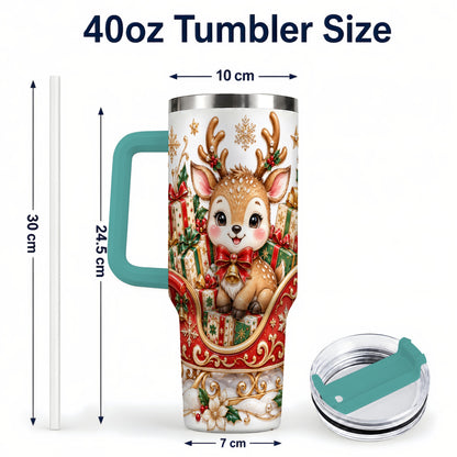 #pl[40oz|Green] Christmas Reindeer 40oz Tumbler with Handle, Holiday Deer Travel Cup