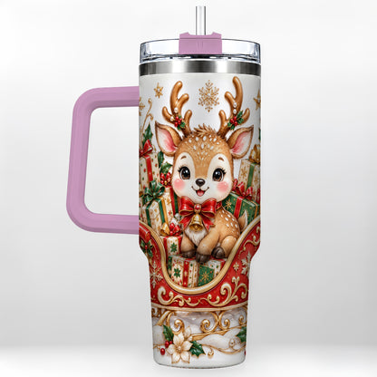 #pl[40oz|Pink] Christmas Reindeer 40oz Tumbler with Handle, Holiday Deer Travel Cup